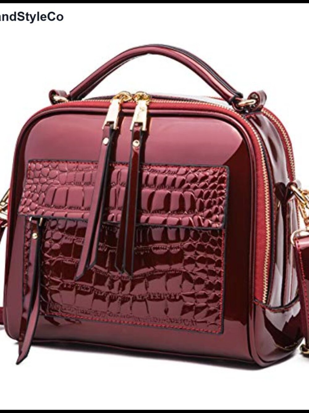 Women Patent Leather Satchel Handbag PU Crossbody Bag with Crocodile Pattern